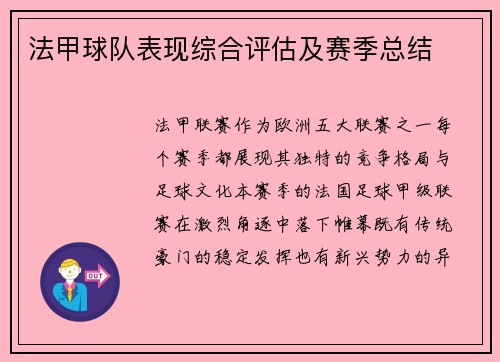 法甲球队表现综合评估及赛季总结